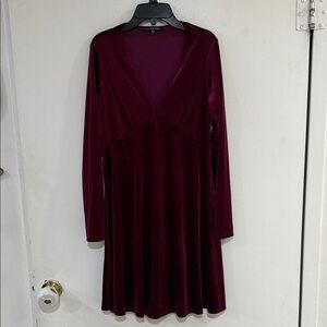 Luxurious Long Sleeve Velvet Dress in Deep Burgundy
